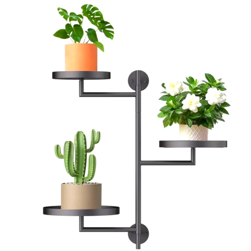 Modern Black Wall-Mounted Plant Shelf